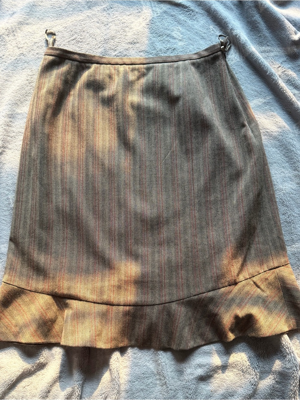 Amanda Smith Brown Pinstripe A-Line Skirt with Ruffle Hem